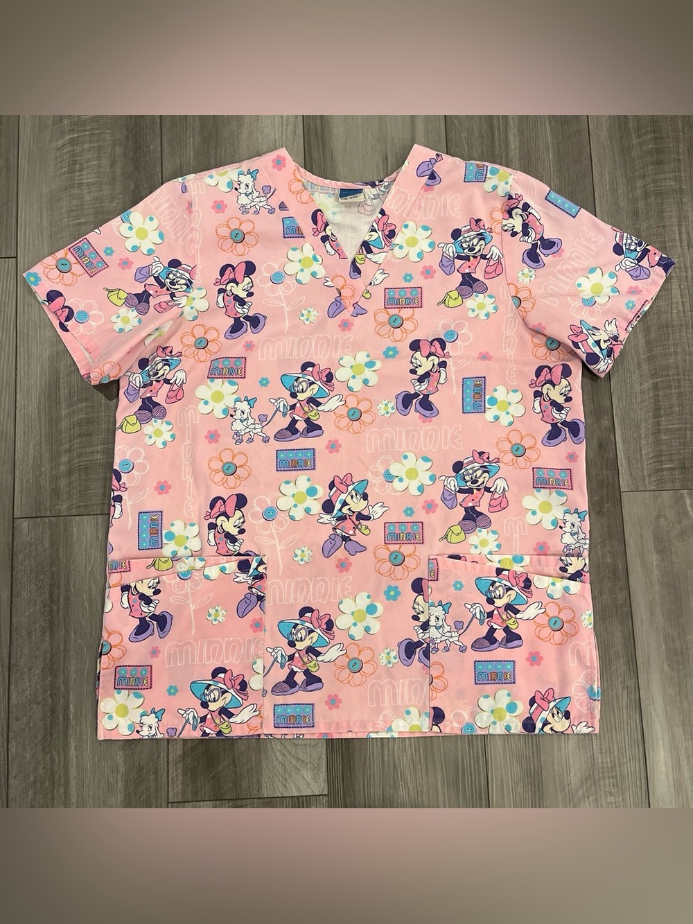 Disney Pink Minnie Mouse Floral Short Sleeve Scrub Top